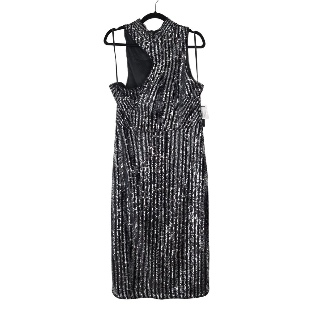 Donna Morgan Dress Womens 16 Black Sequin One Shoulder Cutout Midi Bodycon NEW - Picture 2 of 12